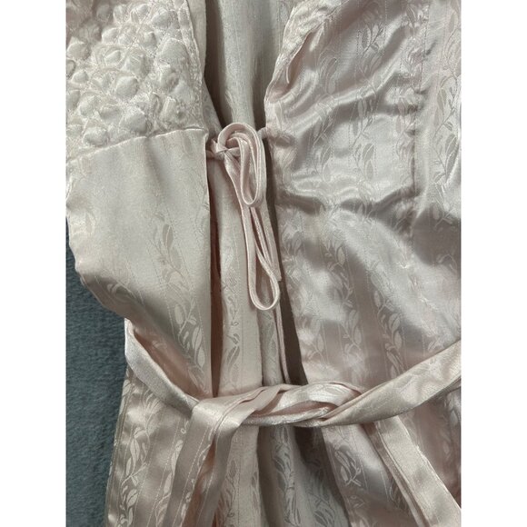 Adonna Robe Womens M Pink Satin Brocade Quilted Collar Cuffs Pockets Long Vtg - Picture 12 of 12